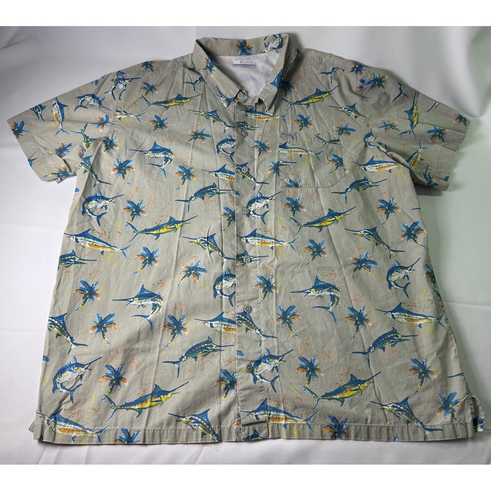 Columbia PFG Fishing Shirt Mens XL Marlin Palm Tree Button Up Casual - Picture 2 of 9